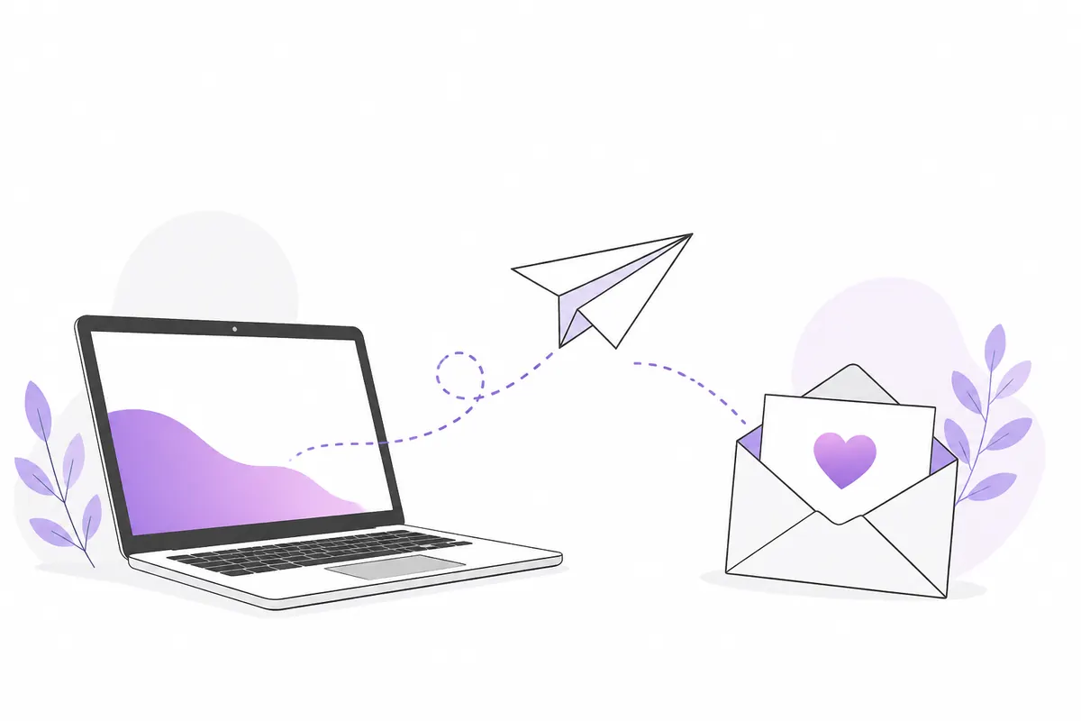 A paper plane flying from a laptop to an envelope